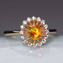 Load image into Gallery viewer, The Sunshine - Mexican Fire Opal Halo Diamond Engagement Ring 18K Yellow Gold