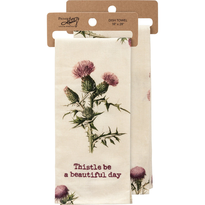 Thistle Be A Beautiful Day Punny Dish Cloth Towel | Cotten Linen Novelty Tea Towel | Cute Kitchen Hand Towel | 18
