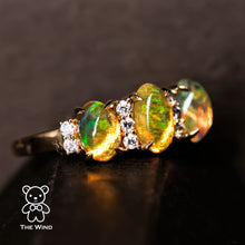 Load image into Gallery viewer, Diamond Mexican Fire Opal Eternity Wedding Ring 18K Yellow Gold