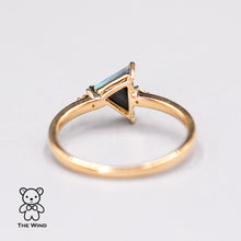 Load image into Gallery viewer, Minimalist Triangle Shaped Australian Black Opal Diamond Engagement Ring 18K Yellow Gold