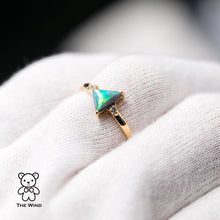 Load image into Gallery viewer, Minimalist Triangle Shaped Australian Black Opal Diamond Engagement Ring 18K Yellow Gold