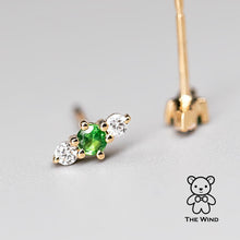 Load image into Gallery viewer, Three Stone Diamond Tsavorite Garnet Stud Earrings 18K Yellow Gold