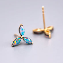 Load image into Gallery viewer, Three Stone Marquise Doublet Opal Stud Earrings 18K Yellow Gold