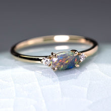 Load image into Gallery viewer, Three Stones Black Opal Diamond Engagement Ring 14K Yellow Gold