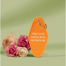 Load image into Gallery viewer, Time To Eat Cheese with No Pants On Motel Style Keychain in Orange