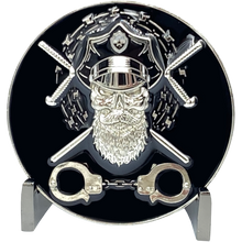 Load image into Gallery viewer, EL1-014 Correctional Officer CO Thin Gray Line Beard Gang Skull Challenge Coin Corrections Tools of The Trade