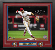 Load image into Gallery viewer, Trea Turner Throwing Action Philadelphia Phillies Autographed 16" x 20" Framed Baseball Photo