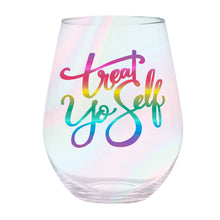Load image into Gallery viewer, Treat Yo Self Jumbo Stemless Wine Glass in Rainbow Colors | 30 Oz. | Holds an Entire Bottle of Wine