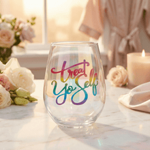 Load image into Gallery viewer, Treat Yo Self Jumbo Stemless Wine Glass in Rainbow Colors | 30 Oz. | Holds an Entire Bottle of Wine