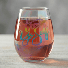 Load image into Gallery viewer, Treat Yo Self Jumbo Stemless Wine Glass in Rainbow Colors | 30 Oz. | Holds an Entire Bottle of Wine