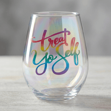 Load image into Gallery viewer, Treat Yo Self Jumbo Stemless Wine Glass in Rainbow Colors | 30 Oz. | Holds an Entire Bottle of Wine