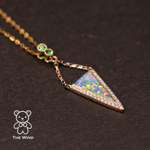 Load image into Gallery viewer, Triangle Australian Solid Opal Diamond Tsavorite Pendant Necklace 18k Yellow Gold