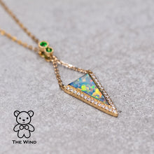 Load image into Gallery viewer, Triangle Australian Solid Opal Diamond Tsavorite Pendant Necklace 18k Yellow Gold