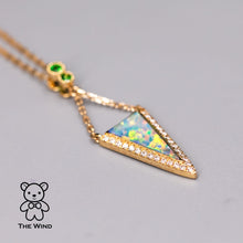 Load image into Gallery viewer, Triangle Australian Solid Opal Diamond Tsavorite Pendant Necklace 18k Yellow Gold