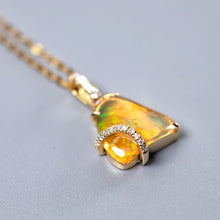 Load image into Gallery viewer, Triangle Fire Opal 18K Yellow Gold Pendant Necklace with Diamond