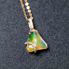 Load image into Gallery viewer, Triangle Fire Opal 18K Yellow Gold Pendant Necklace with Diamond