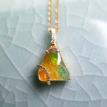 Load image into Gallery viewer, Triangle Fire Opal 18K Yellow Gold Pendant Necklace with Diamond