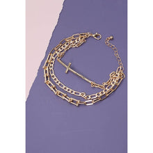 Load image into Gallery viewer, Triple Multi Bracelets with Large Cross Charm Pendant | Gold Tone Fashion Jewelry