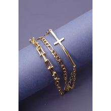 Load image into Gallery viewer, Triple Multi Bracelets with Large Cross Charm Pendant | Gold Tone Fashion Jewelry