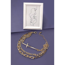 Load image into Gallery viewer, Triple Multi Bracelets with Large Cross Charm Pendant | Gold Tone Fashion Jewelry
