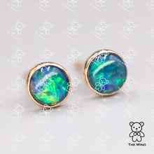 Load image into Gallery viewer, Minimalist 6x6 mm Round Shaped Australian Triplet Opal Stud Earrings 18K Yellow Gold