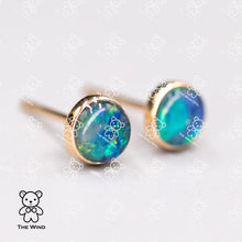Load image into Gallery viewer, Minimalist 6x6 mm Round Shaped Australian Triplet Opal Stud Earrings 18K Yellow Gold