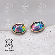 Load image into Gallery viewer, Minimalist Oval Shaped Triplet Opal Stud Earrings 18K Yellow Gold