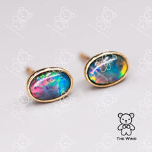 Load image into Gallery viewer, Minimalist Oval Shaped Triplet Opal Stud Earrings 18K Yellow Gold