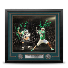 Load image into Gallery viewer, Jeremiah Trotter Sr &amp; Jr Philadelphia Eagles Autographed 16x20 Framed Photo with Draft Inscriptions