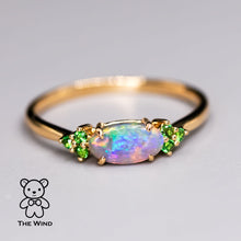 Load image into Gallery viewer, Bright Australian Semi-Black Opal and Tsavorite Garnet Engagement Wedding Ring