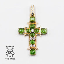 Load image into Gallery viewer, Tsavorite Garnet and Diamond Cross Pendant Necklace 18K Yellow Gold
