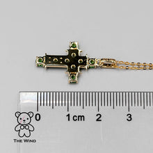 Load image into Gallery viewer, Tsavorite Garnet and Diamond Cross Pendant Necklace 18K Yellow Gold