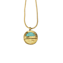 Load image into Gallery viewer, Turquoise Disc Necklace 20&quot; Chain with 1&quot; Stone Pendant | Minimalist Half-Metal Jewelry
