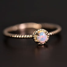 Load image into Gallery viewer, Twisted Band Round Australian Solid Opal Ring in 14K Yellow Gold