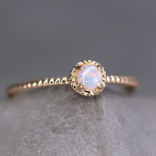 Load image into Gallery viewer, Twisted Band Round Australian Solid Opal Ring in 14K Yellow Gold