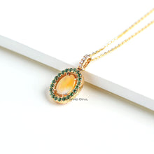Load image into Gallery viewer, Beautiful Flame Two Side Mexican Fire Opal, Diamond Necklace 18K Yellow Gold