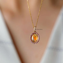Load image into Gallery viewer, Beautiful Flame Two Side Mexican Fire Opal, Diamond Necklace 18K Yellow Gold