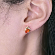 Load image into Gallery viewer, Two Colors Fire Opal Diamond Halo Stud Earrings 18K Yellow Gold