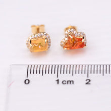 Load image into Gallery viewer, Two Colors Fire Opal Diamond Halo Stud Earrings 18K Yellow Gold
