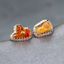 Load image into Gallery viewer, Two Colors Fire Opal Diamond Halo Stud Earrings 18K Yellow Gold