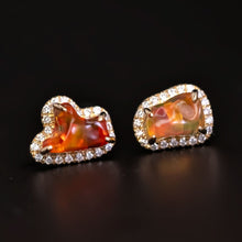 Load image into Gallery viewer, Two Colors Fire Opal Diamond Halo Stud Earrings 18K Yellow Gold