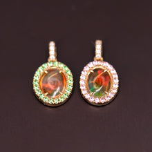Load image into Gallery viewer, Beautiful Flame Two Side Mexican Fire Opal, Diamond Necklace 18K Yellow Gold