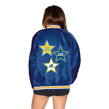 Load image into Gallery viewer, Delaware Blue Hens Satin Letterman Bomber Jacket