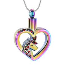 Load image into Gallery viewer, Unicorn Heart Cremation Urn Necklace with Rhinestones