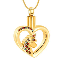 Load image into Gallery viewer, Unicorn Heart Cremation Urn Necklace with Rhinestones