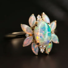 Load image into Gallery viewer, Unique Design Solid Opal Diamond Engagement Ring 18K Yellow Gold