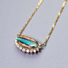 Load image into Gallery viewer, Unique Pattern Australian Boulder Opal Halo Diamond Necklace 18K Yellow Gold