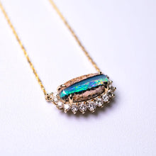 Load image into Gallery viewer, Unique Pattern Australian Boulder Opal Halo Diamond Necklace 18K Yellow Gold