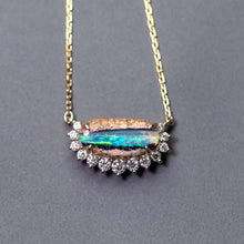Load image into Gallery viewer, Unique Pattern Australian Boulder Opal Halo Diamond Necklace 18K Yellow Gold