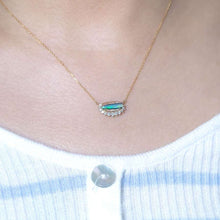 Load image into Gallery viewer, Unique Pattern Australian Boulder Opal Halo Diamond Necklace 18K Yellow Gold